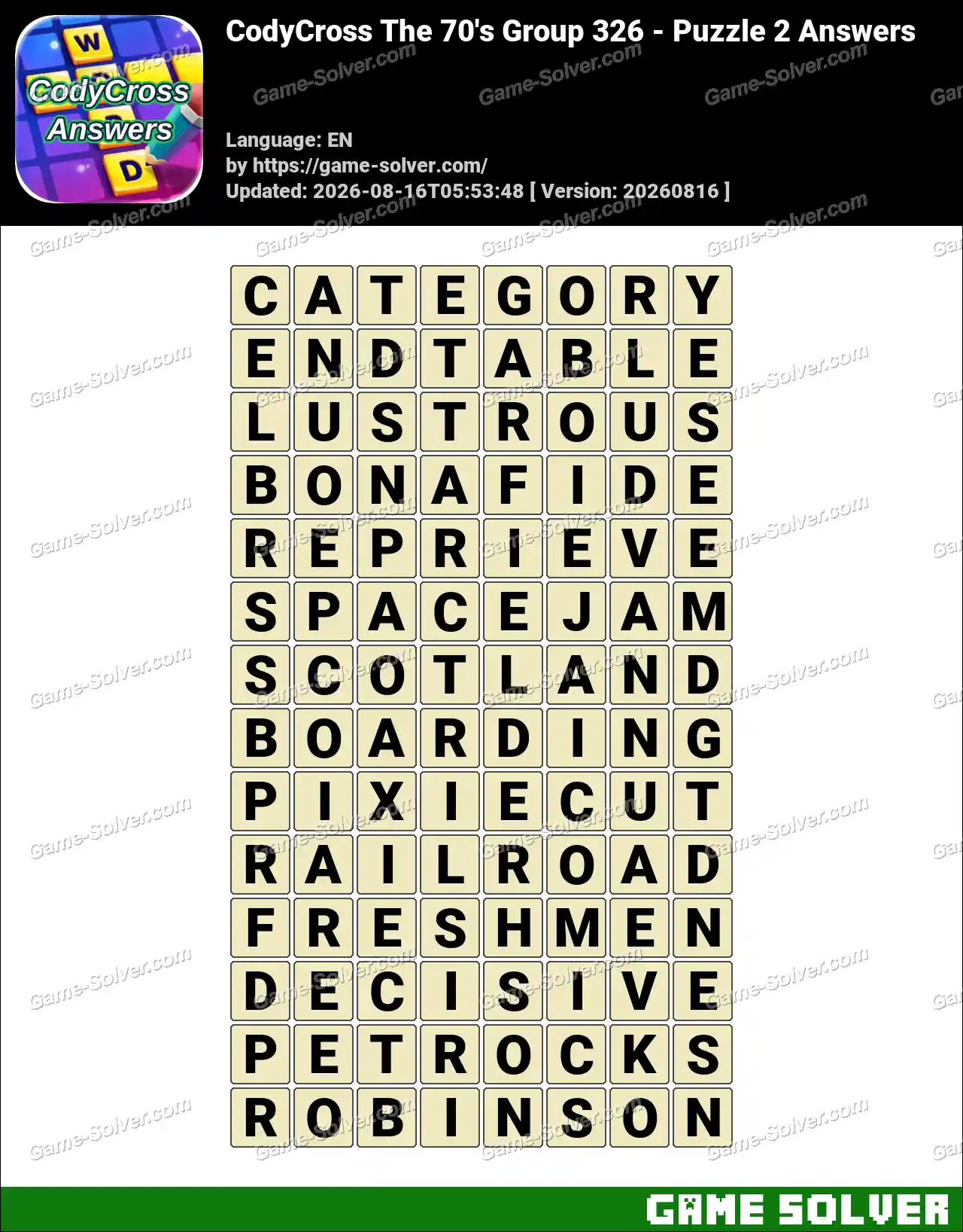 CodyCross The 70’s Group 326 – Puzzle 2 Answers